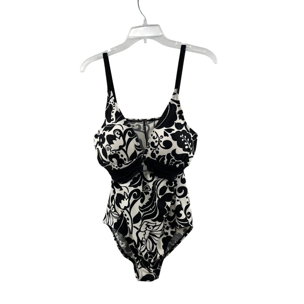 Speedo One Piece Swimsuit Womens 14 Used Black Ivory Floral 7225349 - Picture 1 of 16